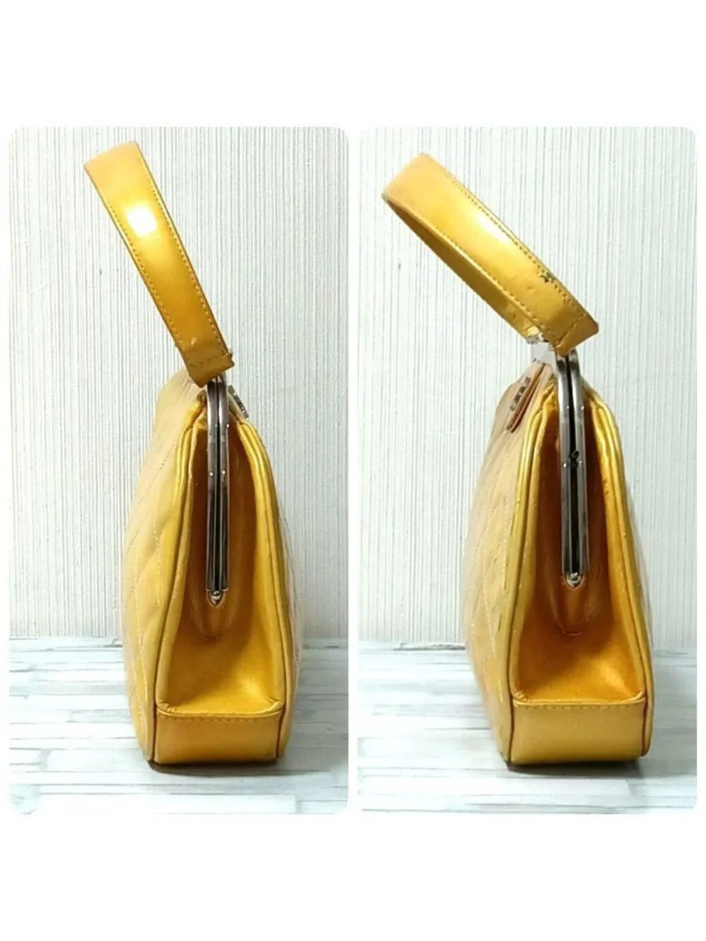 ★SOLD★ Chanel Quilted Handbag Enamel Yellow Kiss Lock Silver - Picture 3 of 10